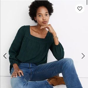Madewell Plaid Square-Neck Peasant Top